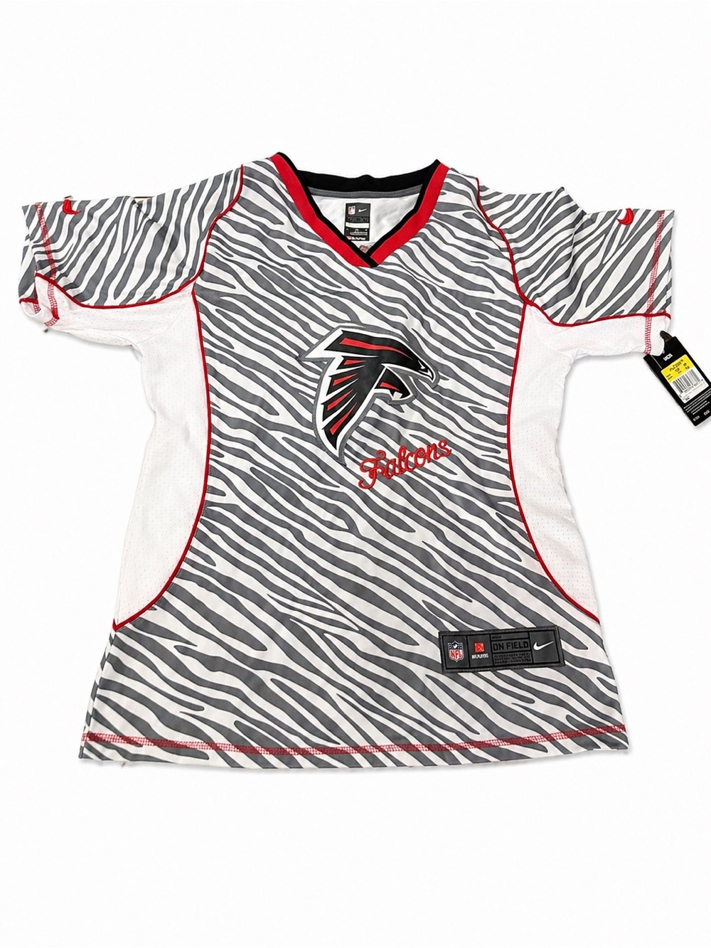 NFL Falcons Gray & White Zebra Print Jersey with Red Trim